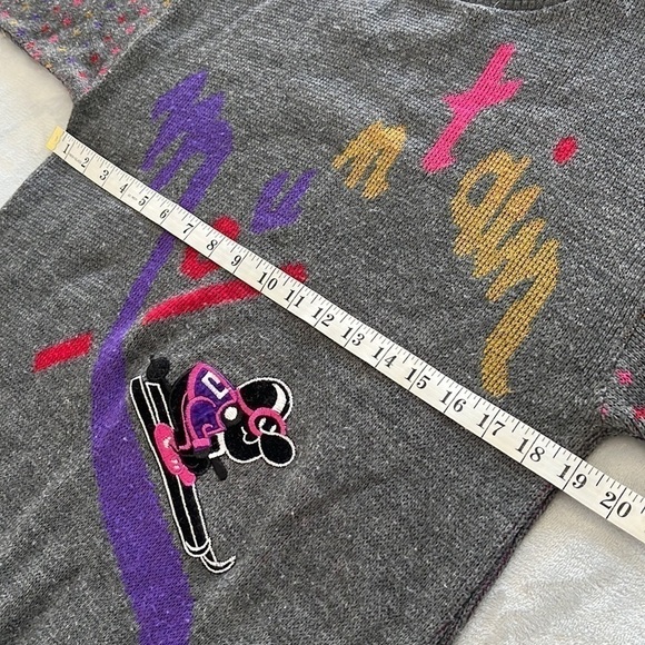 Vintage Mountain Downhill Ski Graphic Sweater Grey Pink Purple - Picture 11 of 15